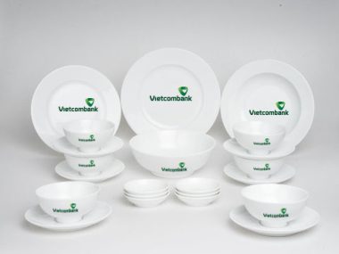 Bộ Đồ Ăn Minh Long Camelia Trắng 22 Sp Giá In Logo VietcomBank Giá rẻ
