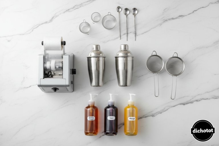 bubble tea tools flat lay Đồ Dùng Dụng Cụ Bếp Pha Chế Trà Sữa Giá Sỉ