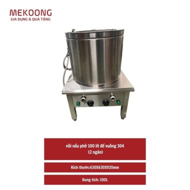 Nồi nấu phở 100 lít đế vuông 304 (2 ngăn) nấu điện