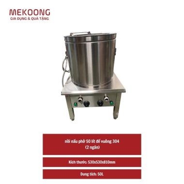 Nồi nấu phở 50 lít đế vuông 304 (2 ngăn) nấu điện