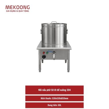 Nồi nấu phở 50 lít đế vuông 304 nấu điện