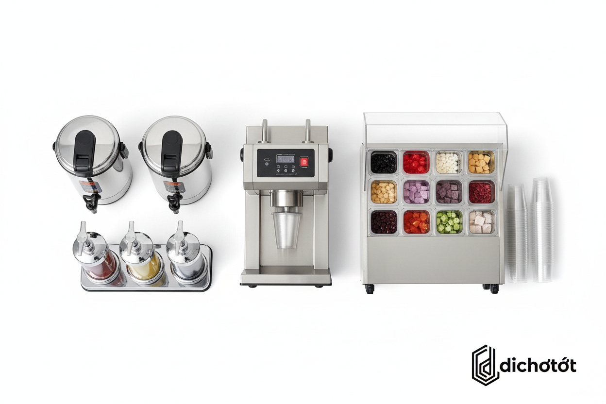 wholesale milk tea equipment Chi Tiết Về Đồ Dùng Dụng Cụ Bếp Pha Chế Trà Sữa Trong Ngành Đồ Uống
