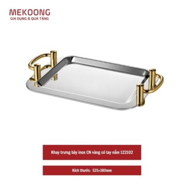 Khay trưng bày inox CN vàng có tay nắm 122102