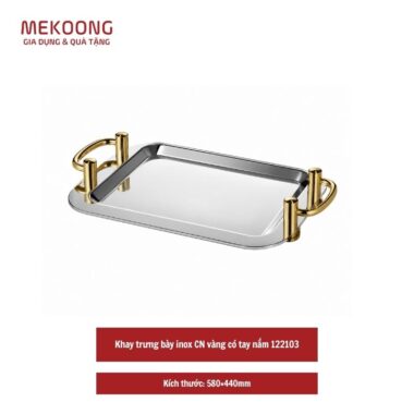 Khay trưng bày inox CN vàng có tay nắm 122103