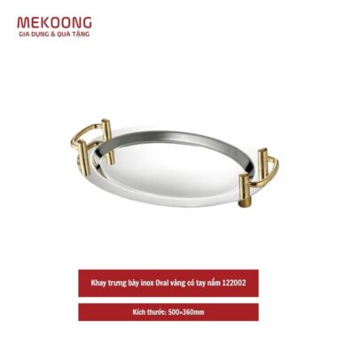 Khay trưng bày inox Oval vàng có tay nắm 122002