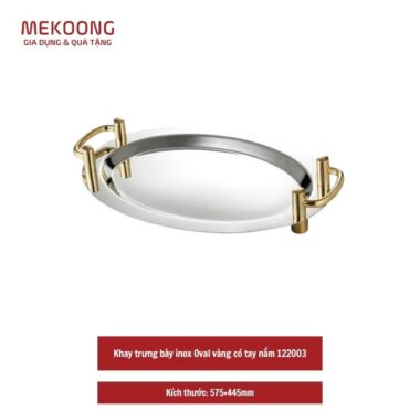 Khay trưng bày inox Oval vàng có tay nắm 122003