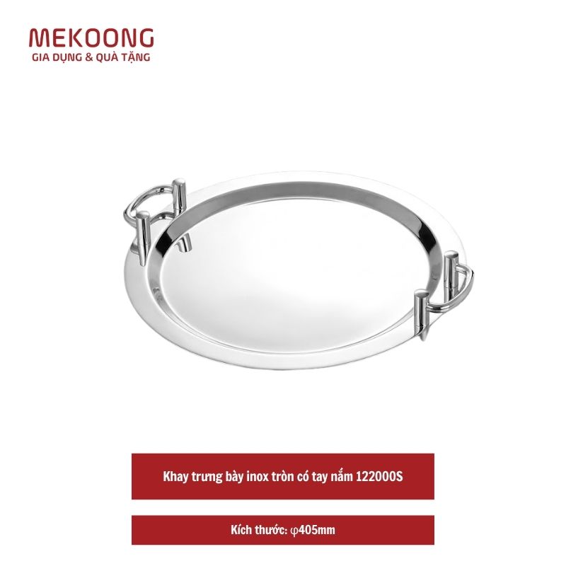 Khay trung bay inox tron co tay nam 122000S Khay trưng bày inox tròn có tay nắm 122000S