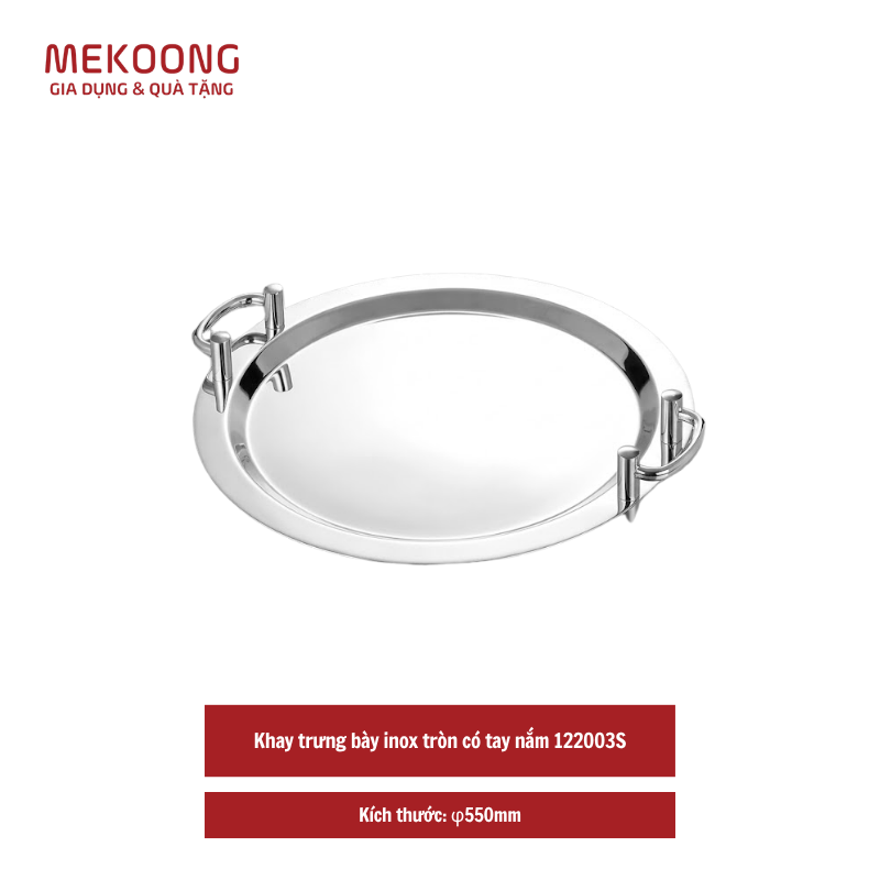 Khay trung bay inox tron co tay nam 122003S Khay trưng bày inox tròn có tay nắm 122003S
